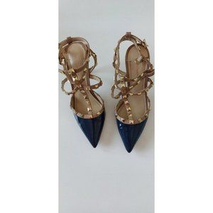 BCBG Generation Darron 2 Tone Royal Blue Patent Leather Pumps Studded Straps‎ 7M